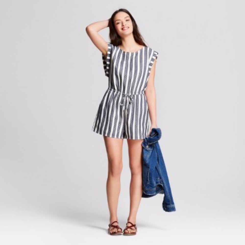 Striped Romper with Drawstring Waist